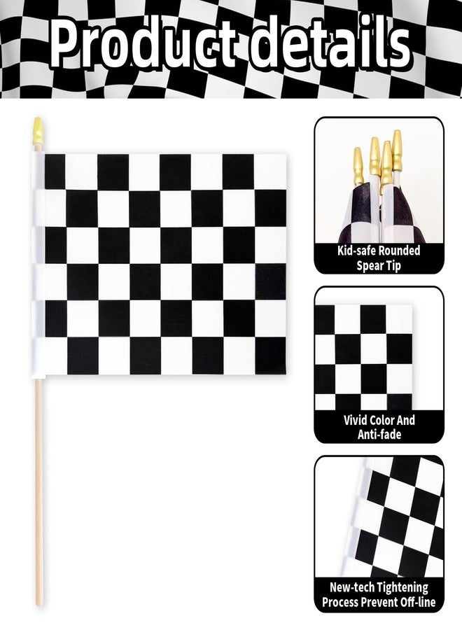 Geodurn Pack of 20, Handheld Racing Checkered Flags 5x8 Inch - Small Black and White Flags on Wooden Sticks with Gold Spear Top, Mini Finish Line Flag for Racing Theme Party, Sports Events, and Decorations - Image 3